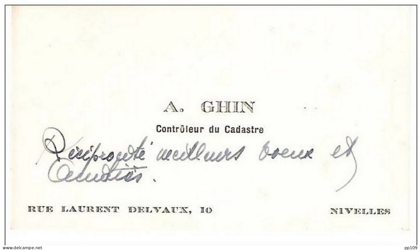 Ancienne Carte De Visite/ Naamkaartje : A. Ghin - Contrôleur Du Cadastre - Rue Laurent Delvaux,10 à NIVELLES - Cartes De Visite