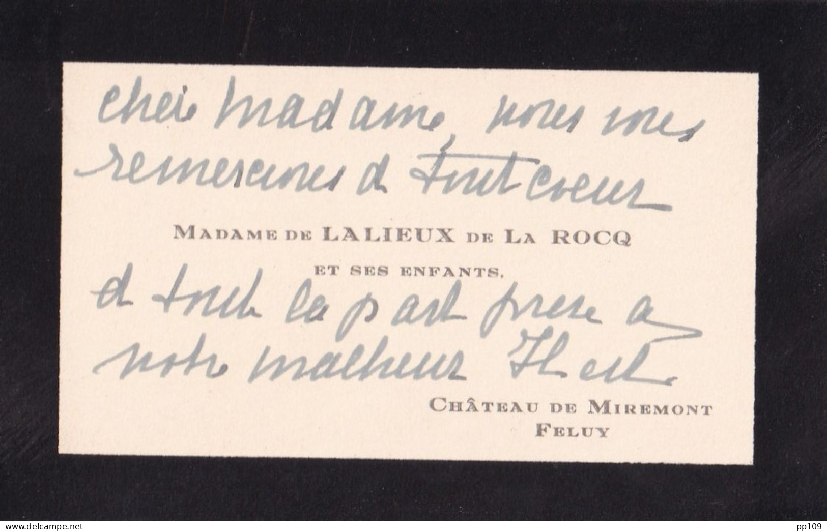 Ancienne Carte De Visite Deuil :  Madame De LALIEUX De LA ROCQ Château De Miremont FELUY - Cartes De Visite