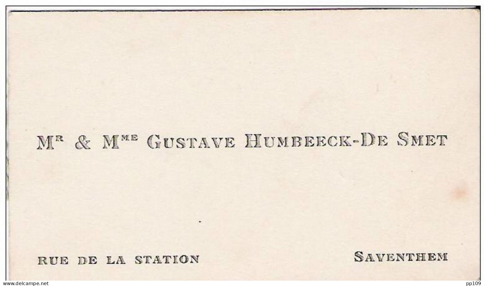 Ancienne Carte De Visite : Mr & Mme Gustave Humbeek - De Smet, Rue De La Station  Te SAVENTHEM / ZAVENTEM - Cartes De Visite