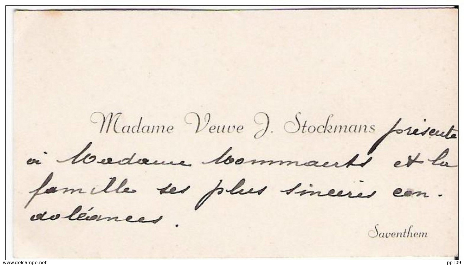 Ancienne Carte De Visite : Madame Veuve J.Stockmans Te SAVENTHEM / ZAVENTEM - Cartes De Visite