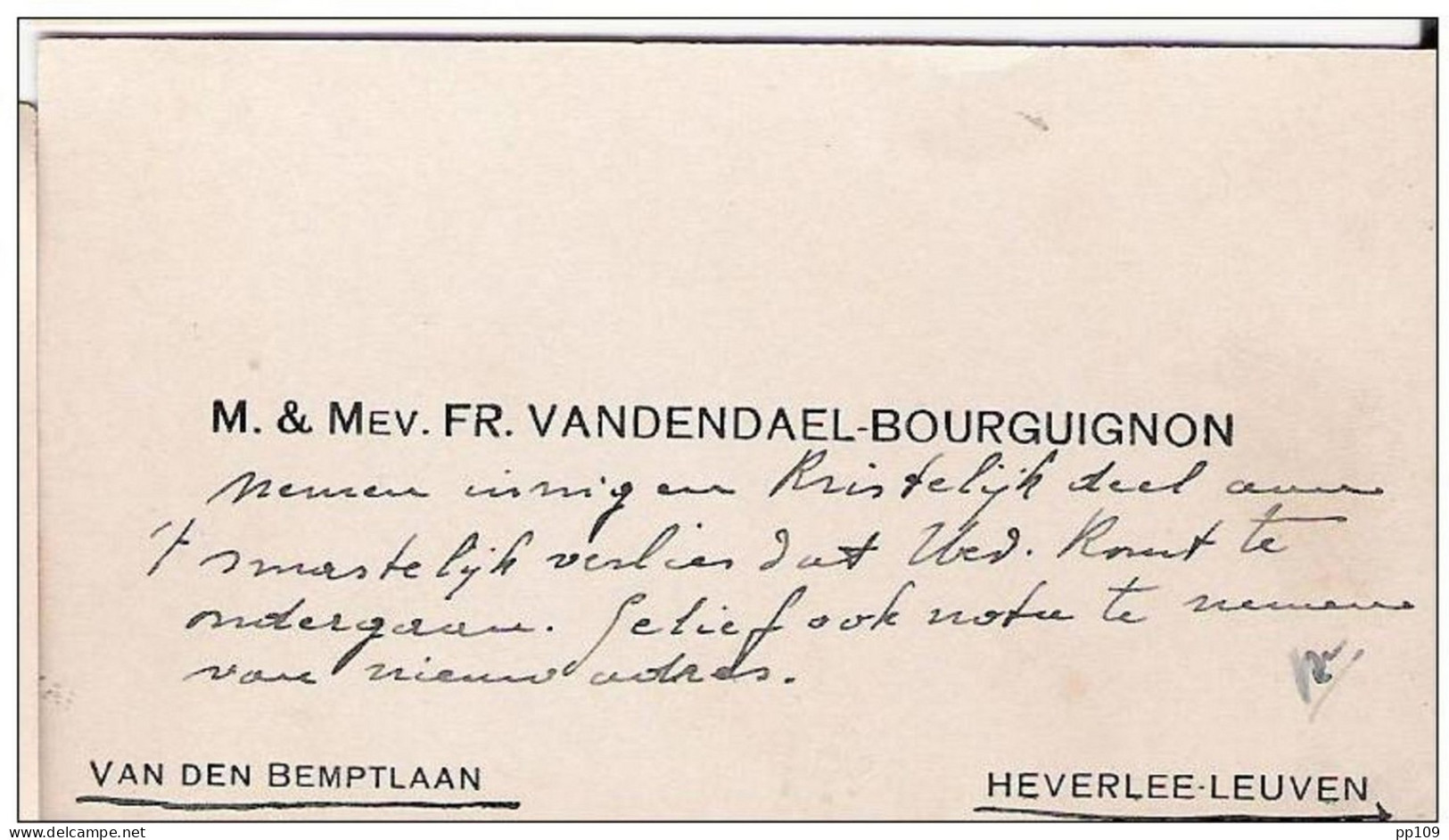 Ancienne Carte De Visite : M. & Mev. Fr. Vandendael-Bourguignon - Van Den Bemptlaan Te HEVERLEE (LEUVEN) - Cartes De Visite