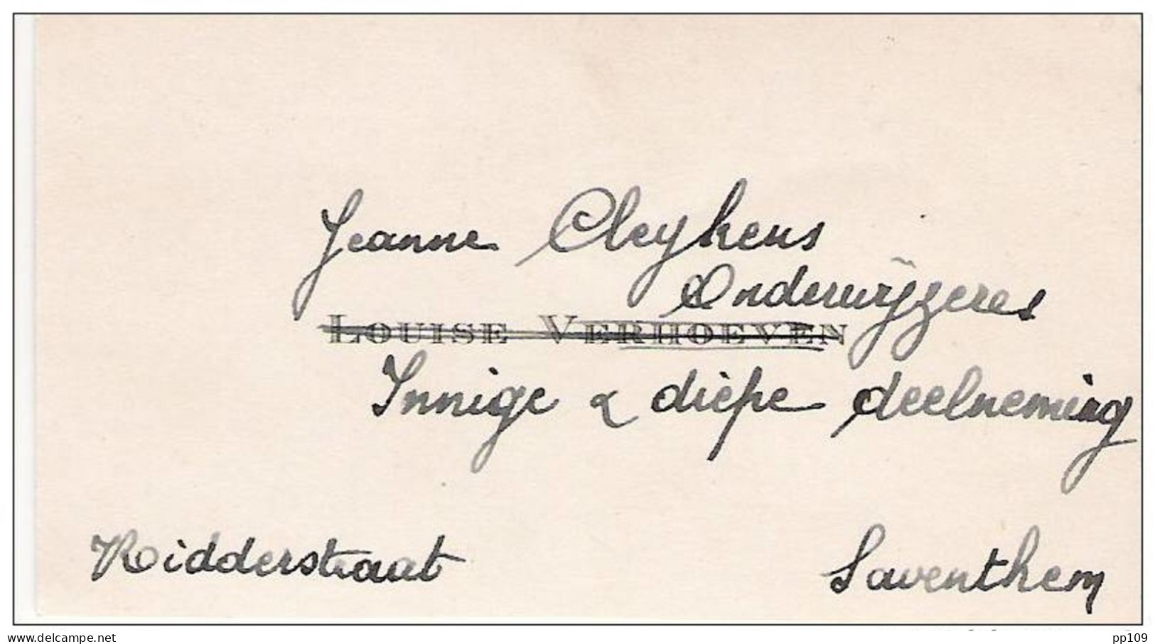 Ancienne Carte De Visite : Louise Verhoeven Biffé Jeanne Cleykens (onderwijzeres) Ridderstraat Te SAVENTHEM / ZAVENTEM - Cartes De Visite