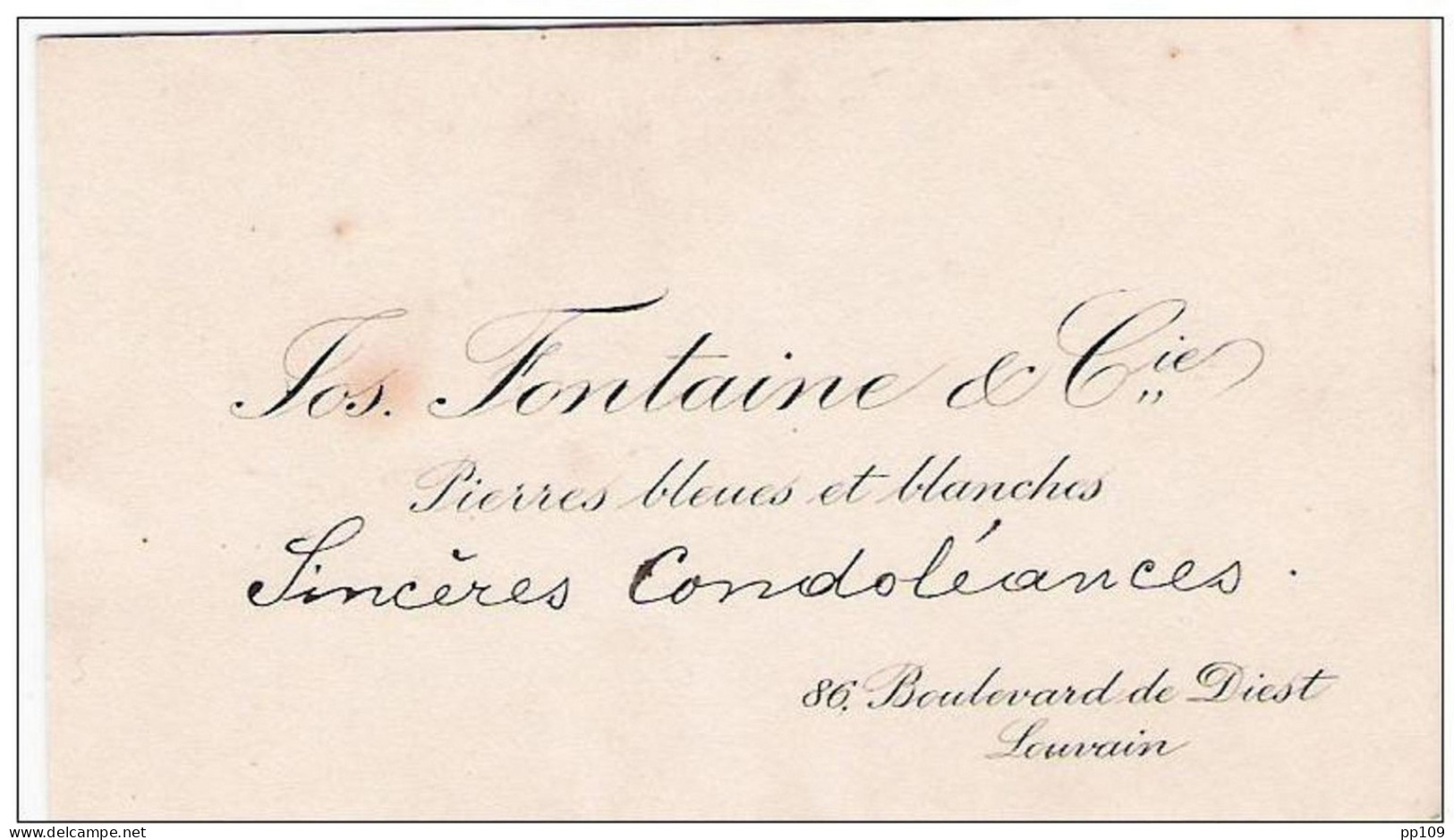 Ancienne Carte De Visite : Jos. Fontaine & Cie - Pierres Bleues Et Blanches - Bvd De Diest,86    Te LEUVEN - Cartes De Visite