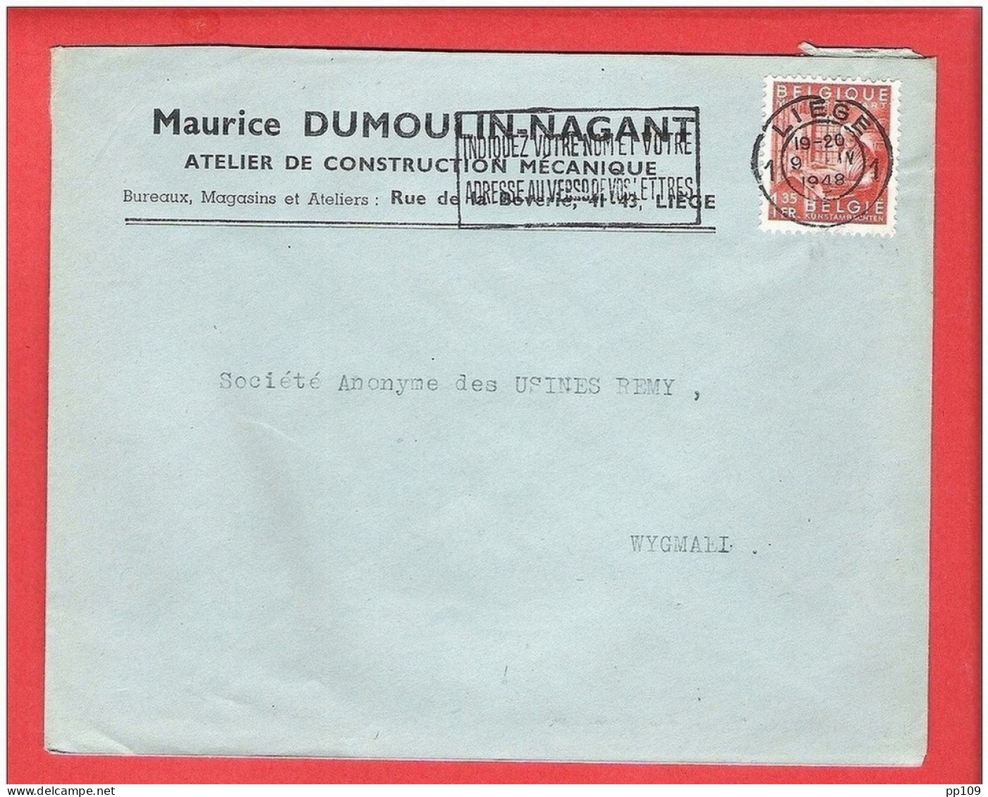 TP Exportation Sur L Publicitaire Maurice DUMOULIN NAGANT Rue De La Boverie LIEGE 1949 - 1948 Exportation