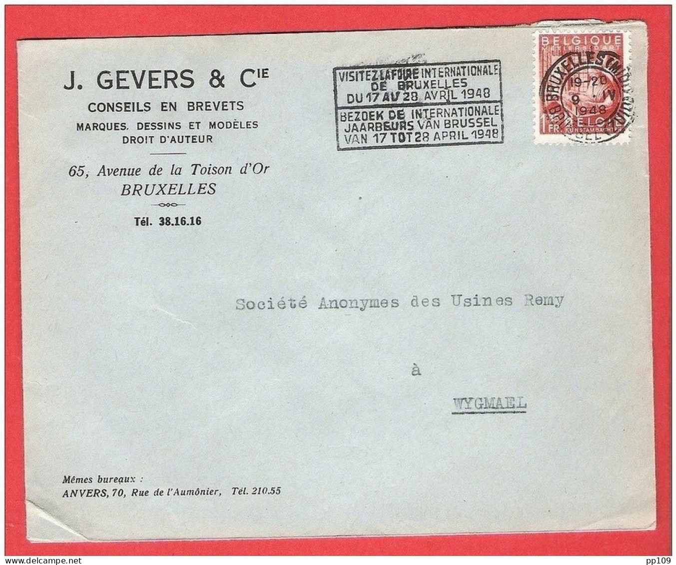 TP Exportation Sur L Publicitaire  J.GEVERS 65, Av De La Toison D'or à BRUXELLES - 1948 Exportation