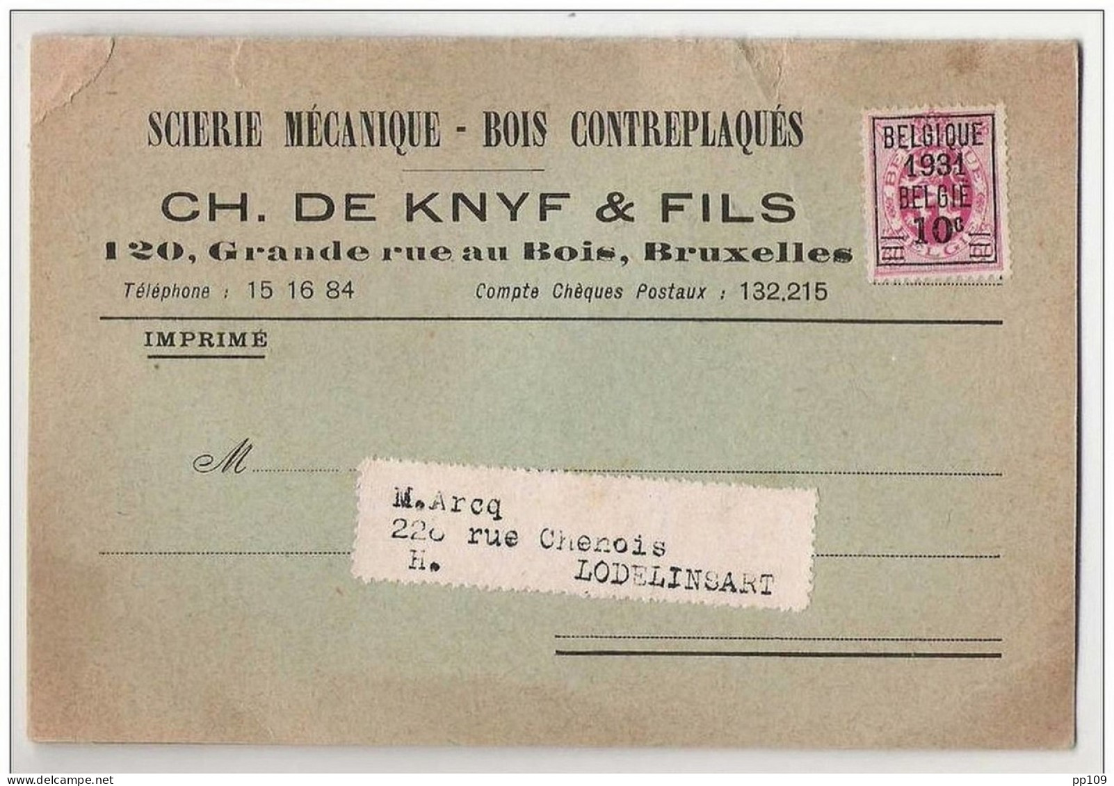 TP 316 Sur Dépliant DE KNYF Grande Rue Au Bois SCHAERBEEK Prix Du BOIS Aulne, Bouleau, Orme, Chêne, Frêne, Peuplier - Typos 1929-37 (Heraldischer Löwe)