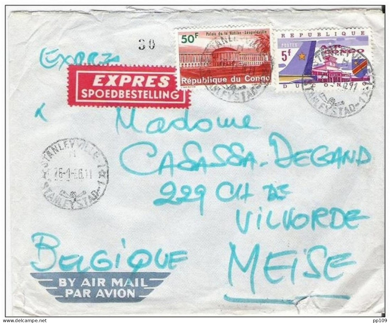 République Du Congo L Par Avion TP565 Et 515 (Air Congo) Envoyée En  Exprès Obl Stanleyville 26 I 66 Verso Arrivée Brux. - Other & Unclassified