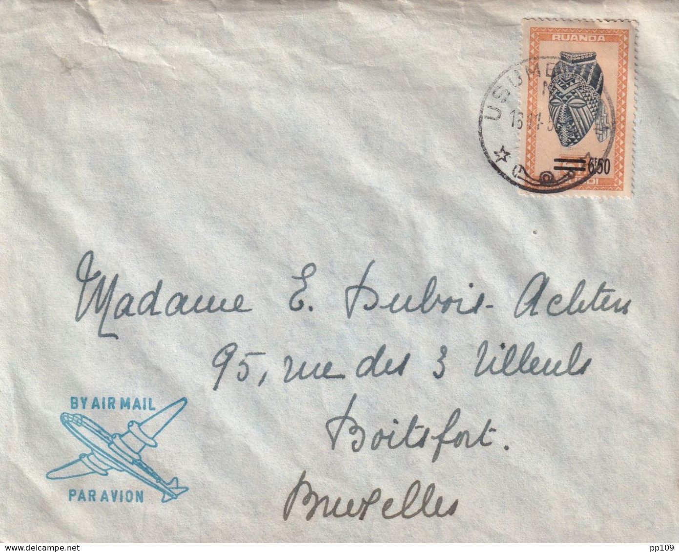 RUANDA URUNDI   TP Masques175 Obl USUMBURA 16 XI 56  /L Par Avion By Air Mail Vers Boitsfort  Dubois  + Contenu - Covers & Documents