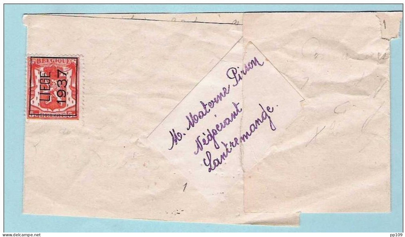 Préo 325 Petit Sceau LIEGE 1937 Sur Manchon Avec étiquette D'adresse  - Tarif Imprimé - Typos 1936-51 (Petit Sceau)