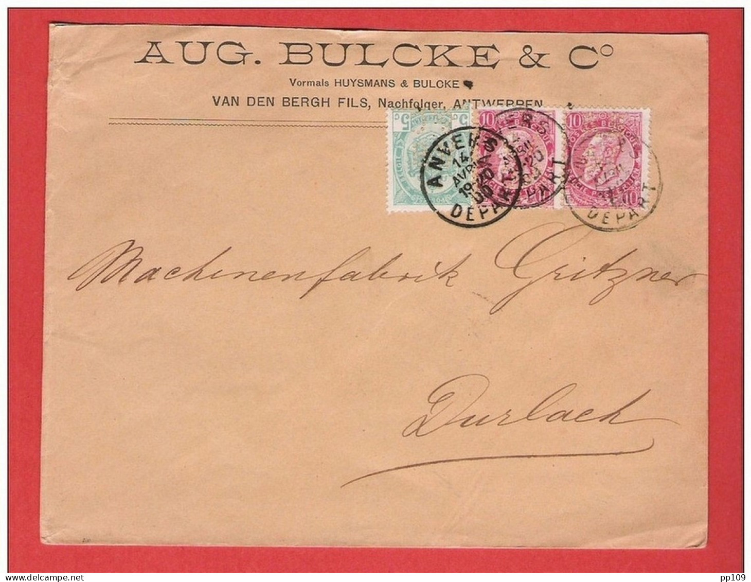 Perforés TP 56,58 Fine Barbe A B &amp; C  Sur L Aug. BULCKE &amp; C° ANVERS ANtwerpen Obl I4 IV  1900 Vers Durlach - 1863-09