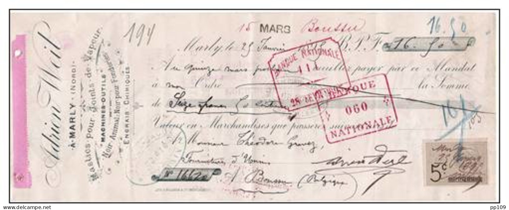 Perfo Fine Barbe (obl Bruxelles 7 - 11 III 95) - Mandat International  Adiren Weil à Marly (Nord), Mastic Joints Vapeur - 1863-09