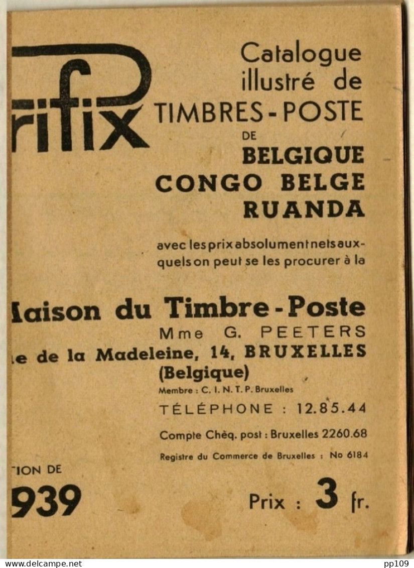 PRIFIX  Catalogue Illustré De TP édition De 1939  BELGIQUE CONGO BELGE RUANDA - Belgium