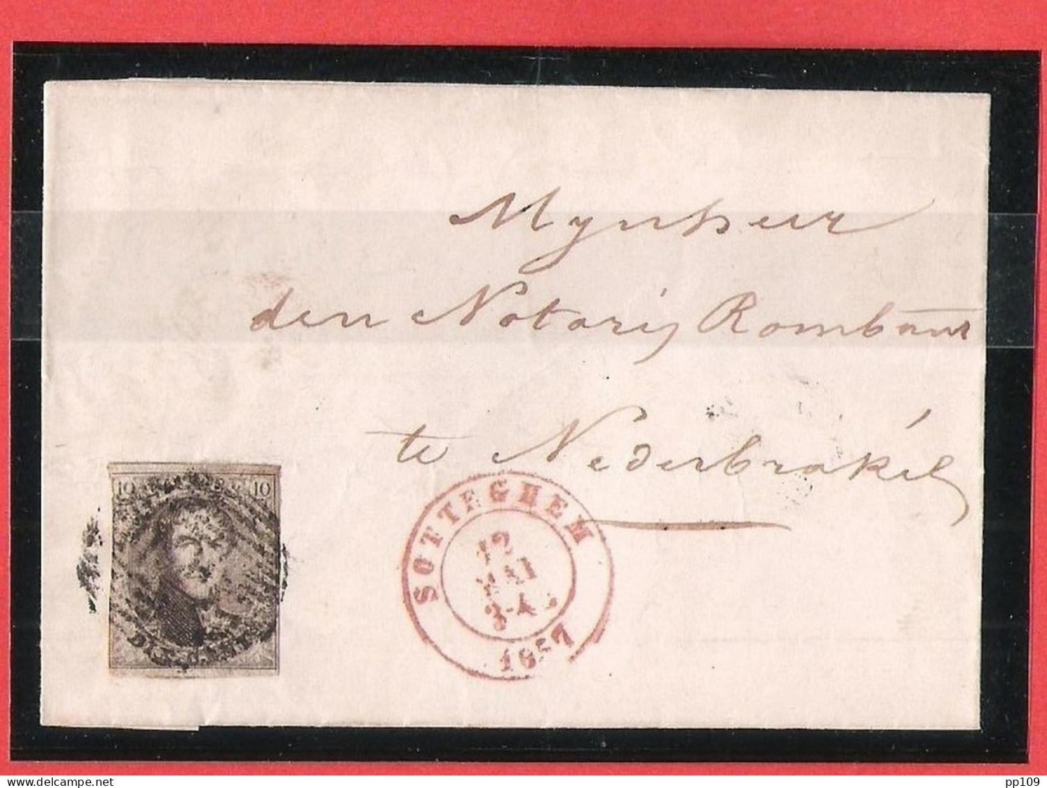 Médaillon Obl Perception SOTTEGHEM P109  Le 12 Mai 1857 Vers NEDERBRAKEL - Postmarks - Lines: Perceptions