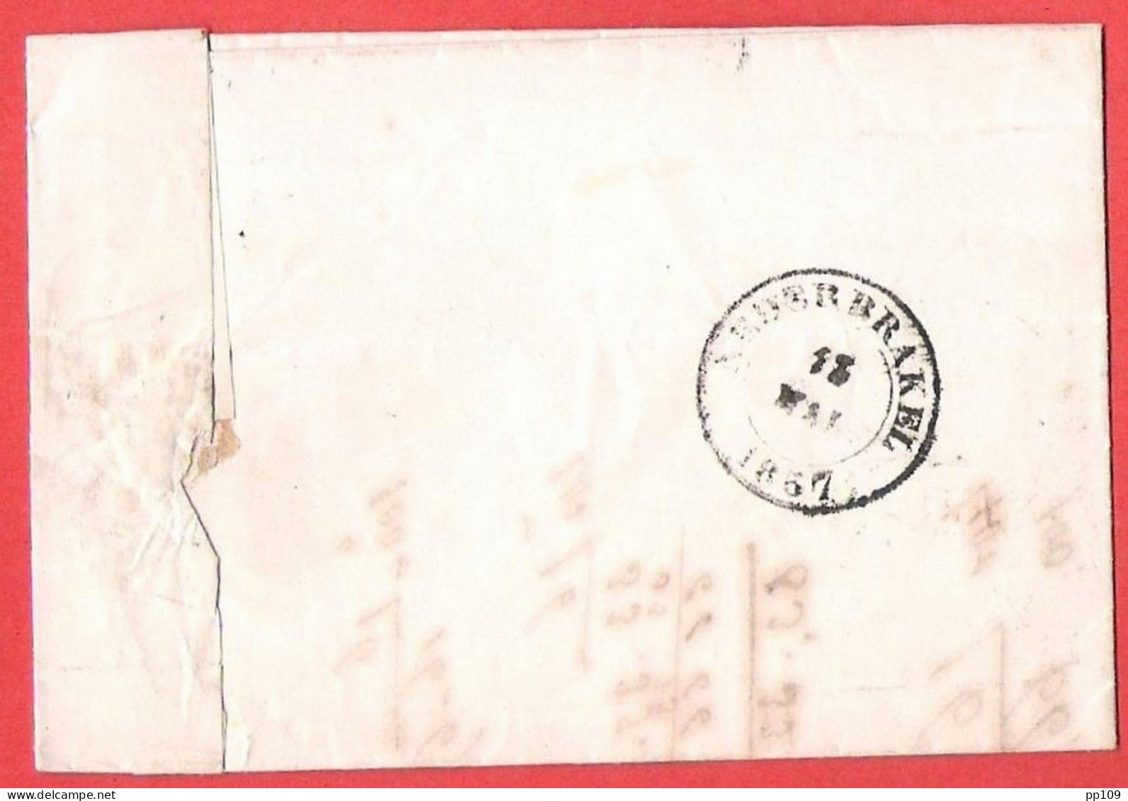 Médaillon Obl Perception SOTTEGHEM P109  Le 12 Mai 1857 Vers NEDERBRAKEL - Postmarks - Lines: Perceptions