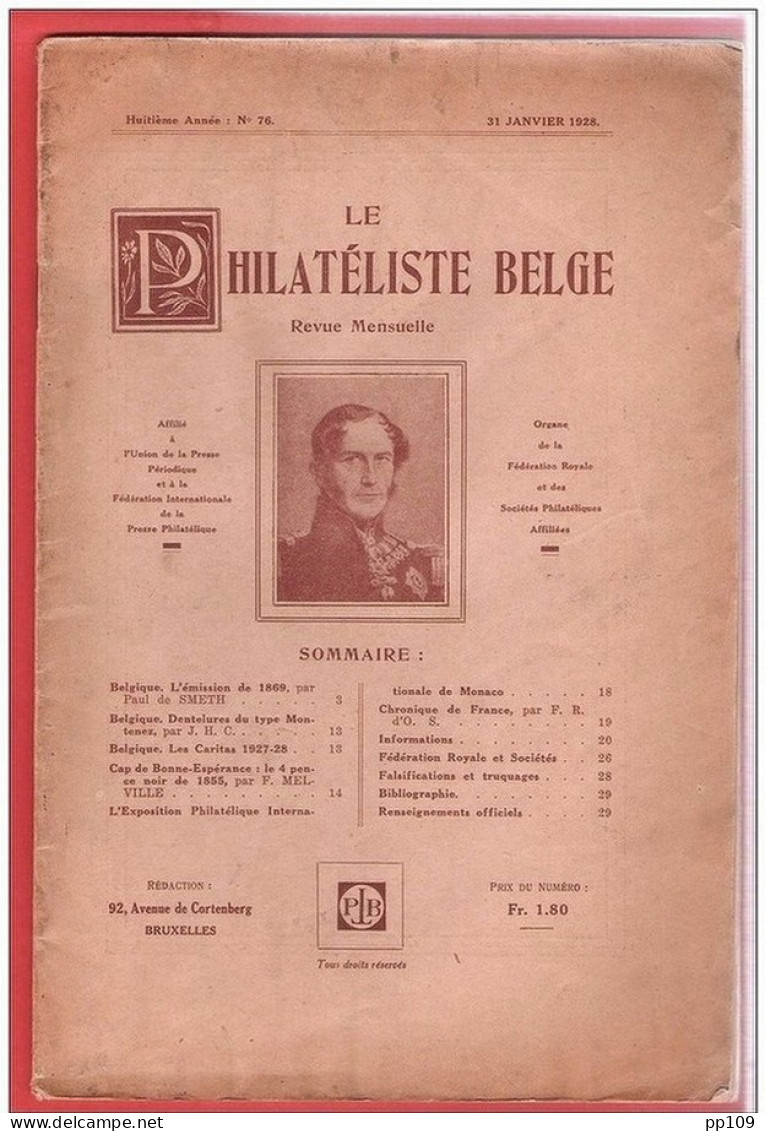 LE PHILATELISTE BELGe  31 Janvier 1928 N°76 - Français (àpd. 1941)