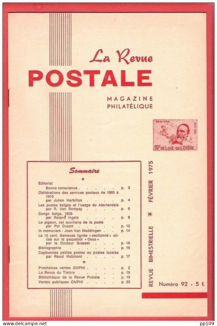 LA Revue Postale Magazine Philatélique  Bimestriel N° 92 En 1975 - Francés (desde 1941)
