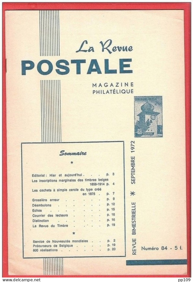 LA Revue Postale Magazine Philatélique  Bimestriel N° 84  En 1972 - Francés (desde 1941)
