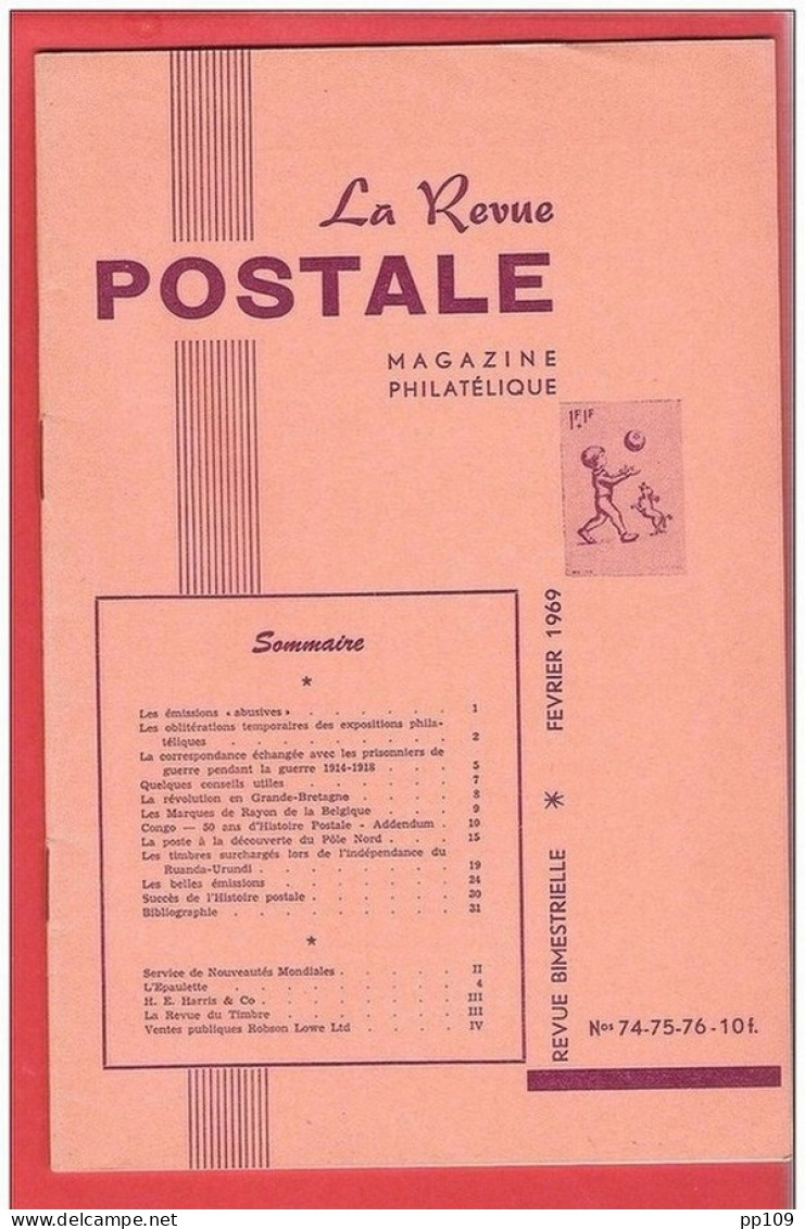 LA Revue Postale Magazine Philatélique  Bimestriel N° 74-75-76 - 1969 - Français (àpd. 1941)