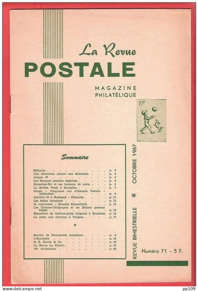 LA Revue Postale Magazine Philatélique  Bimestriel N° 71 - 1967 - Français (àpd. 1941)