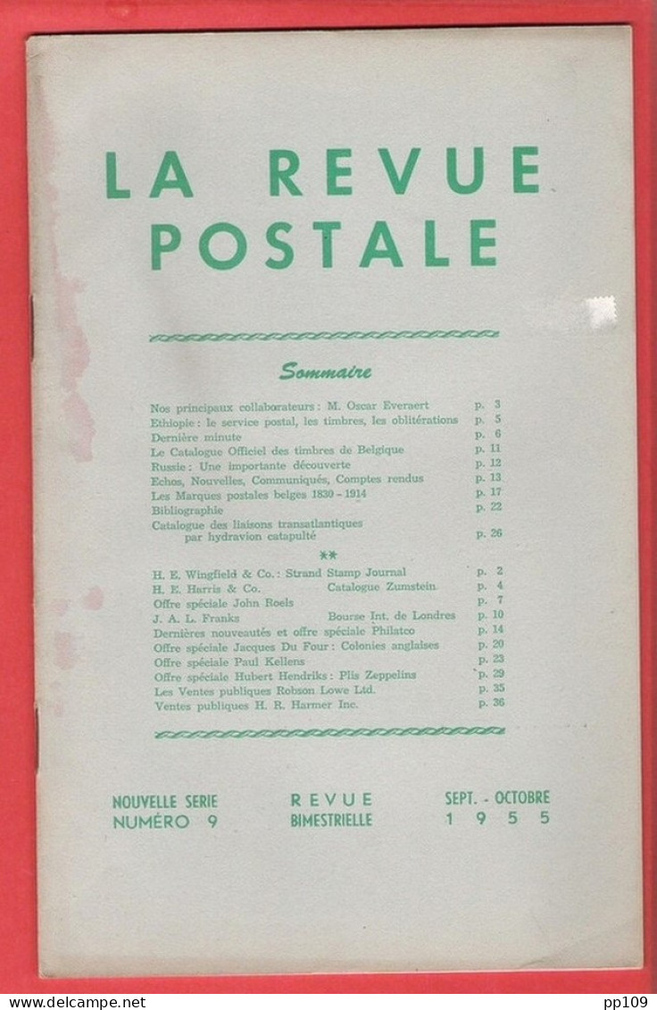 LA REVUE POSTALE  Rédacteur Jacques DUFOUR - Articles Intéressants -septembre Et Ocyobre  1955 - Numéro 9 - French (from 1941)