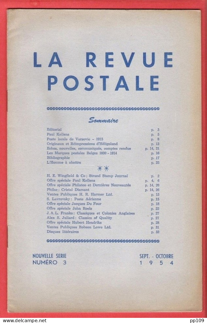 LA REVUE POSTALE  Rédacteur Jacques DUFOUR - Articles Intéressants - Septembre Poctobre 1954 - Numéro 3 - French (from 1941)