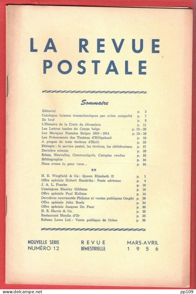 LA REVUE POSTALE  Rédacteur Jacques DUFOUR - Articles Intéressants - Mars Et Avril 1956 - Numéro 12 - Francés (desde 1941)