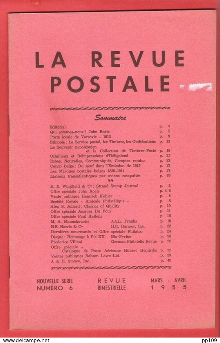 LA REVUE POSTALE  Rédacteur Jacques DUFOUR - Articles Intéressants - Mars Et Avril 1955 - Numéro 6 - Français (àpd. 1941)