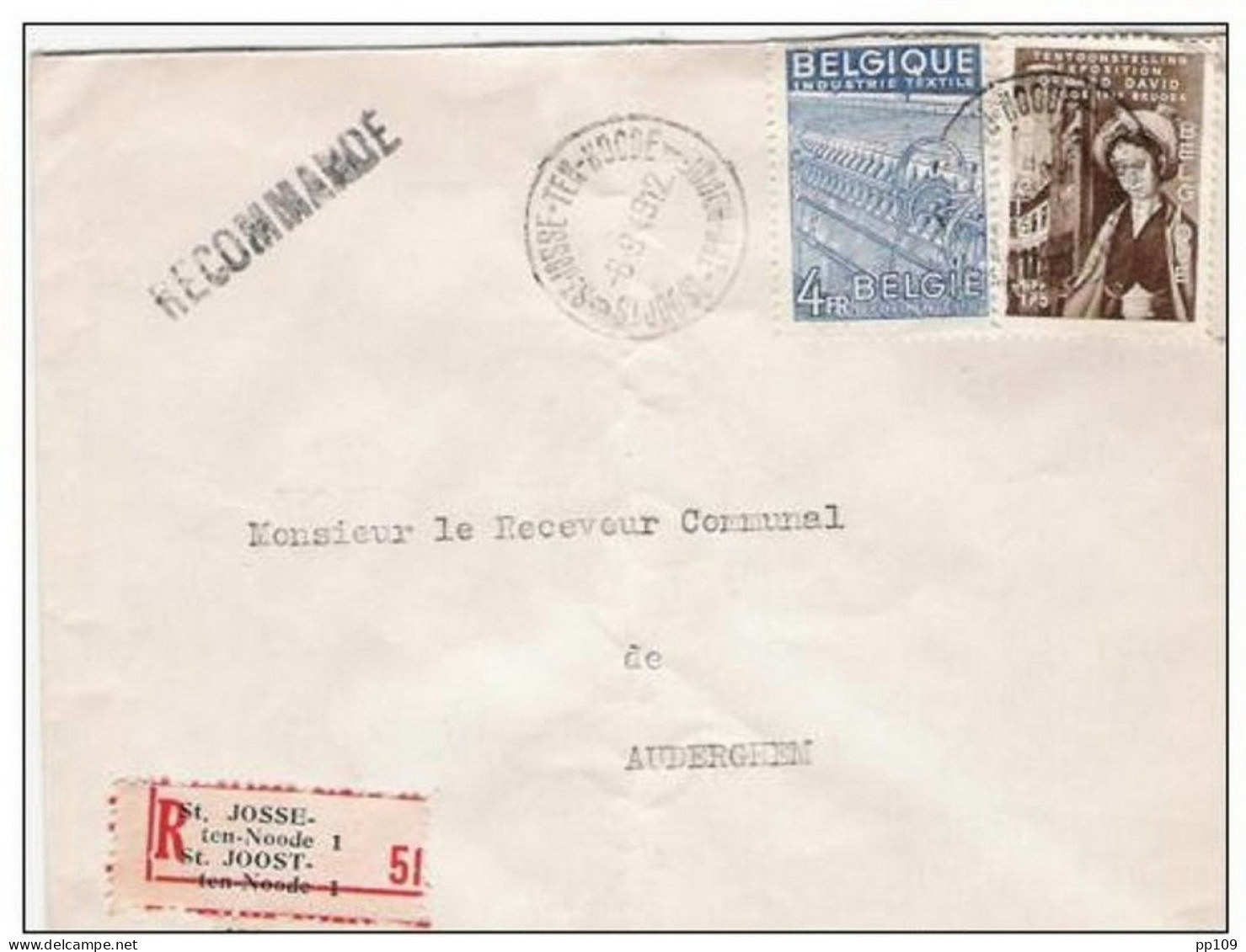 L Recommandée TP 811, 771 Obl St JOSSE-ten-Noode Le 6 IX 1949 Vers Auderghem  (vignette Rec Bilingue) - 1948 Export