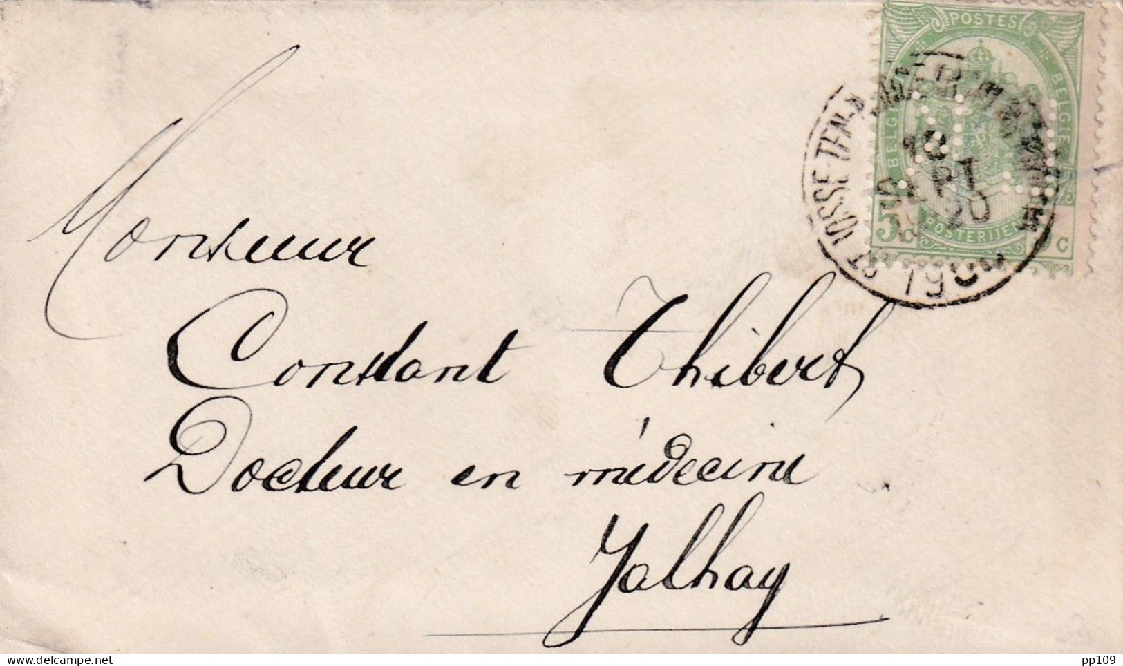 L Carte De Visite  TP Perforé L.K.  Obl ST JOSSE TEN NOODe 1904 Vers JALHAY Cfr Verso - 1863-09