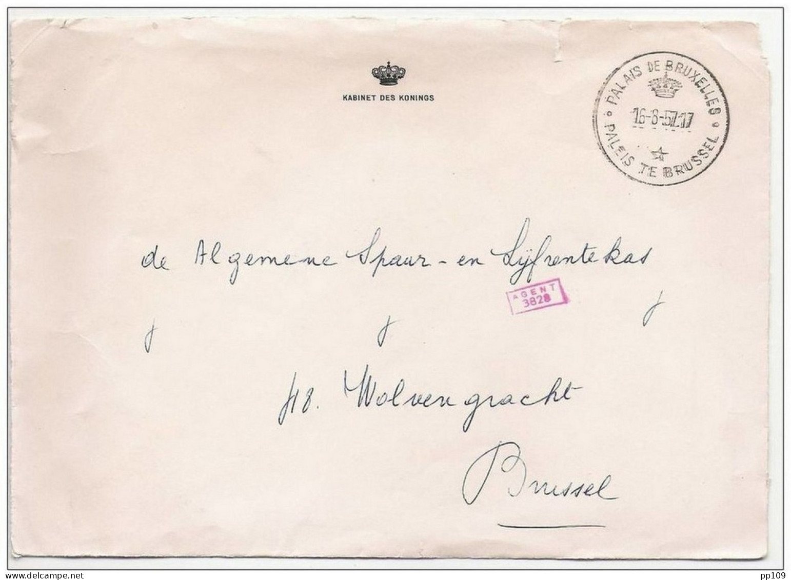 Grande Lettre En Franchise KABINET DES KONINGS    Obl PALAIS BRUXELLES  16 VIII 1957 - Franchise