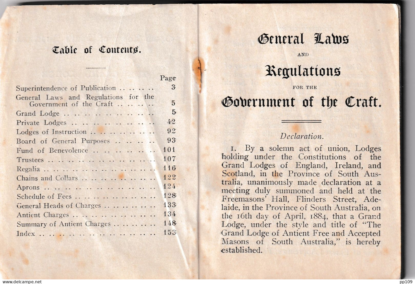 FREE And ACCEPTED MASONS Grand Lodge Of South Australia : General Laws, Antient Charges ...  Fourth Edition 1913 - 1900-1949