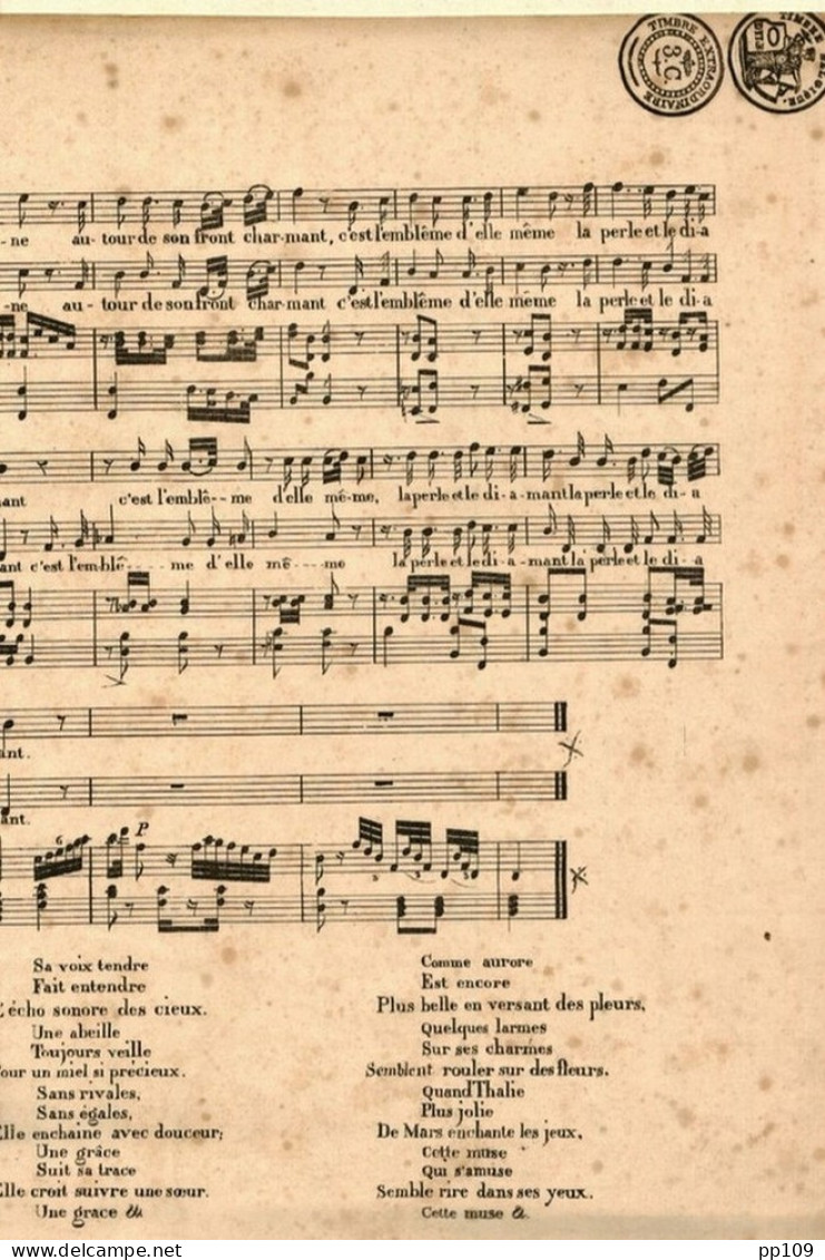 FISCAL Timbre Extraordinaire Sur Partition Musicale LE DIAMANT FRANCAIS Nocturne F.PAËR  EDITIONS DE JOBARD BRUXELLES - Dokumente