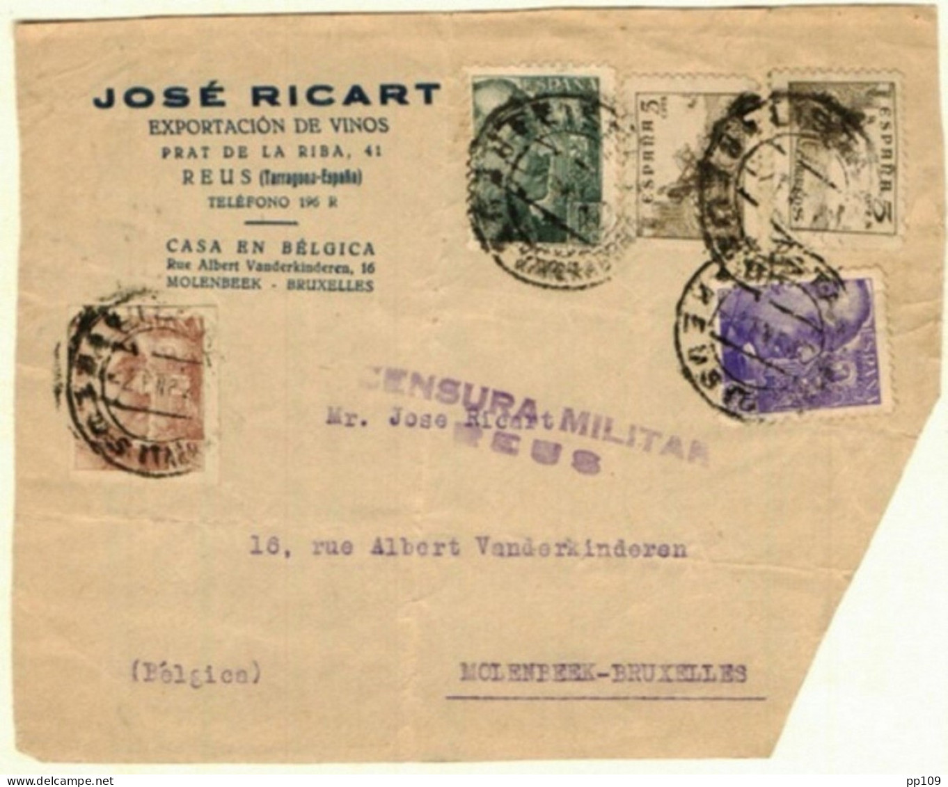 ESPAGNE ESPANA  Devant De L RICART REUS CENSURA MILITAR + Découpe D'entier Postal ! - Marcas De Censura Republicana