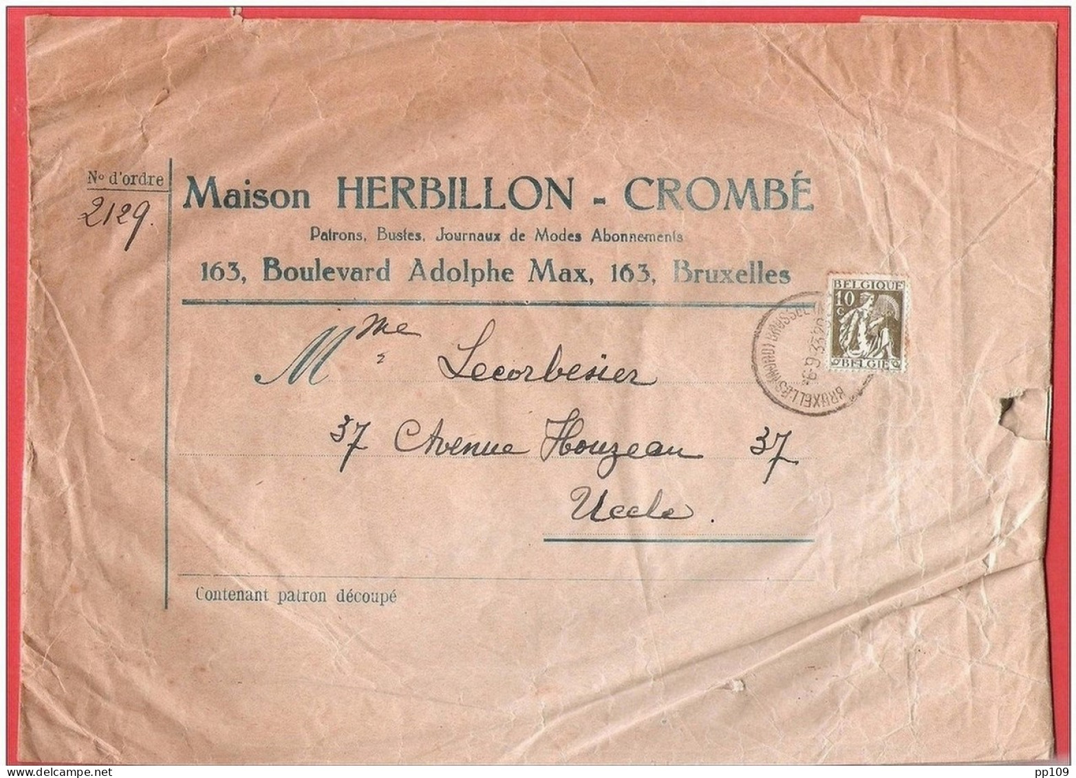 Cérès  TP 337  Sur Lettre Imprimé -  Pas Courant Bvd Adophe Max 163 Bruxelles 6 IX 1933 - 1932 Cérès Et Mercure