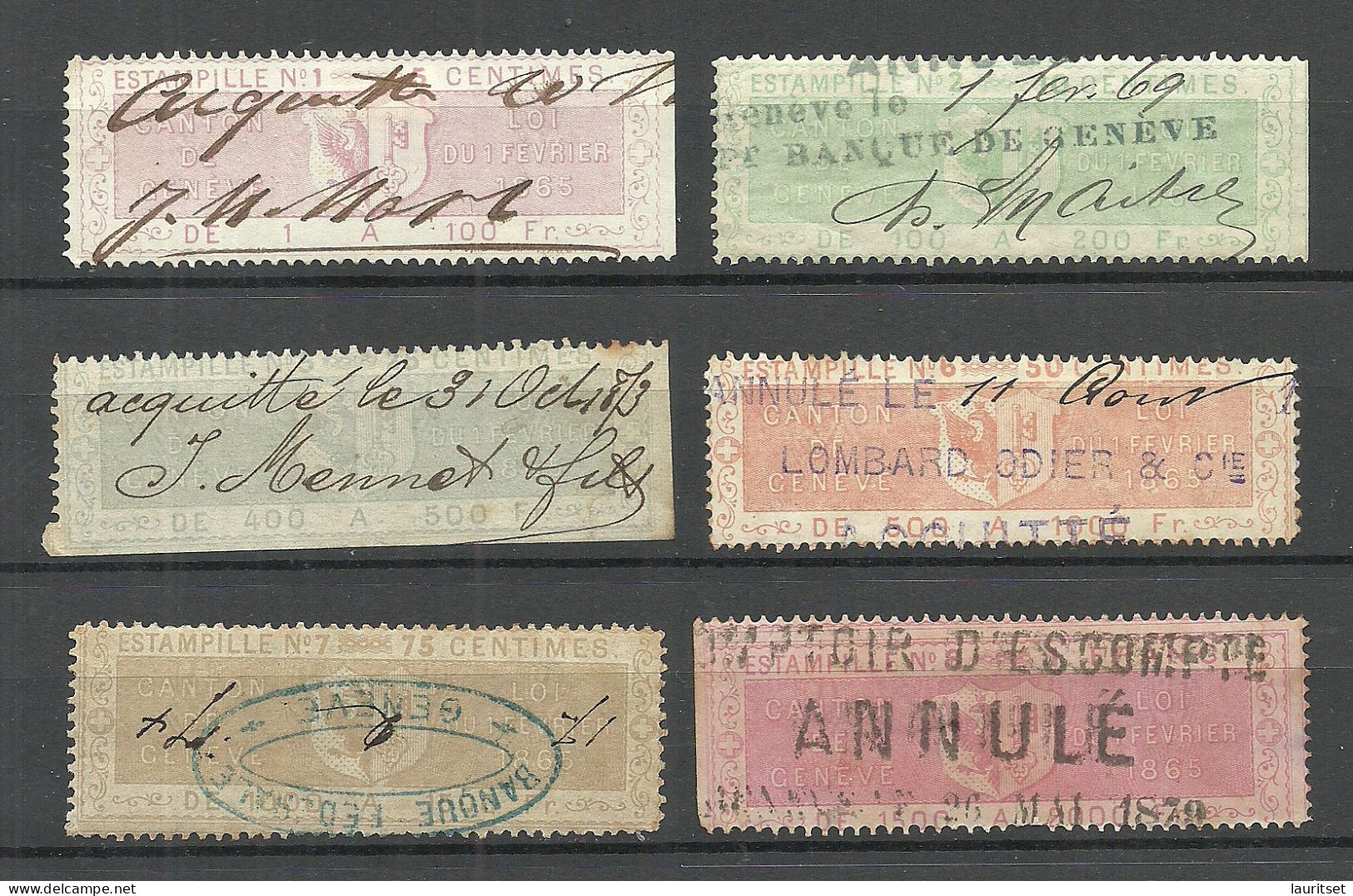 SCHWEIZ Switzerland - Canton De Genève Timbre Estampillé Revenue Tax Steuermarken, 6 Different, O - Revenue Stamps