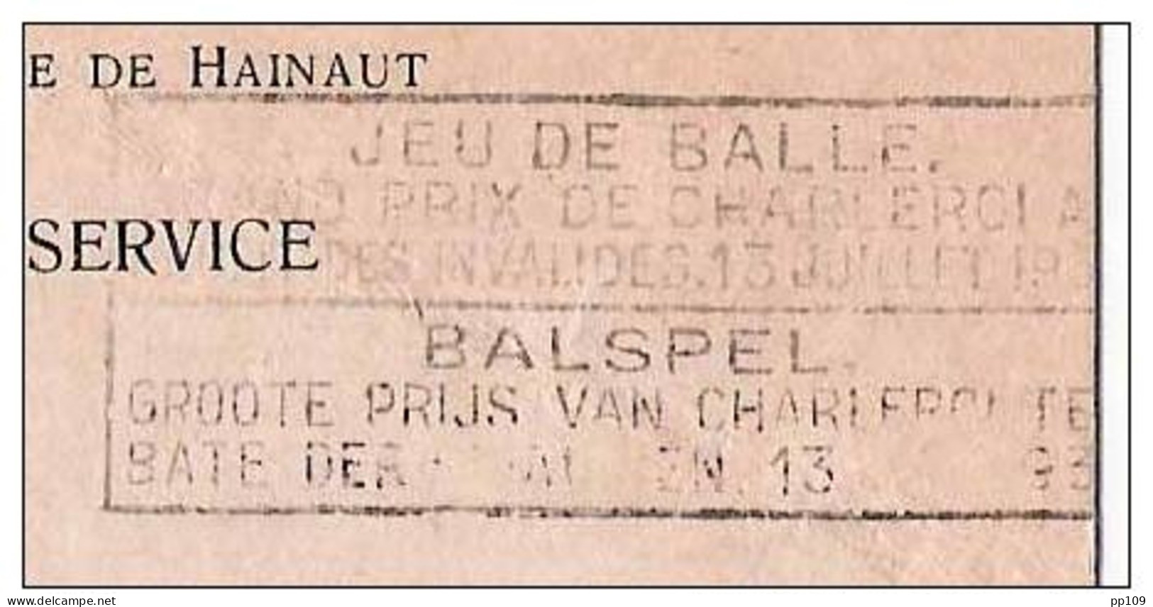 CP De Service (Mont-sur-Marchienne) Obl. Flamme Charleroi 1930 JEU DE BALLE - Grand Prix De Charleroi 13 Juillet 1930 R! - Vlagstempels