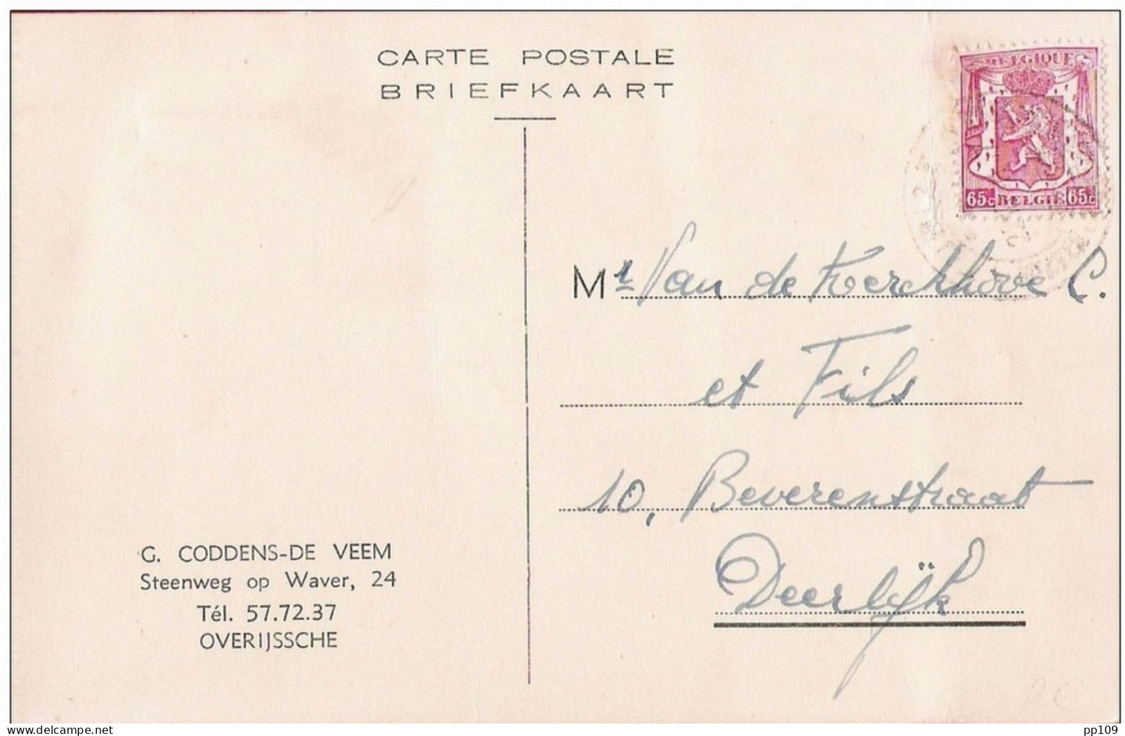 CP Commerciale OVERIJSSCHE OVERIJSE G.CODDENS DE VEEM Steenweg Op Waver 1948 - Overijse