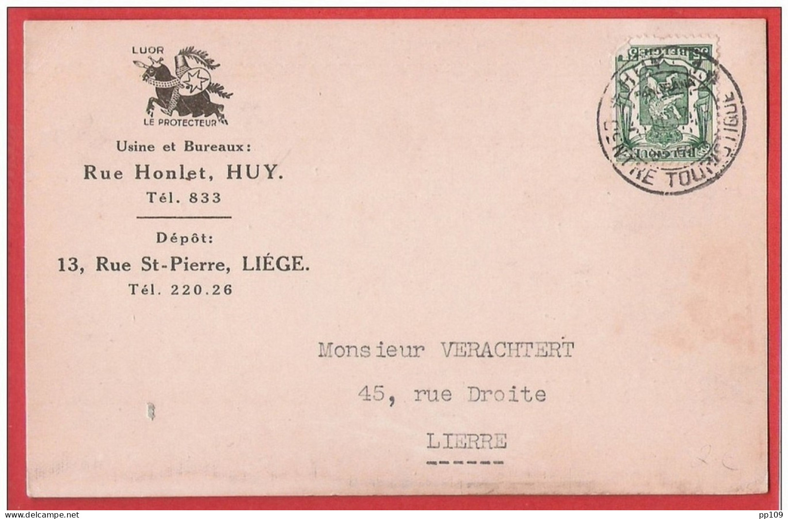 CP Commerciale  HUY Rue Honlet Etablissement LUOR 1937 - Huy