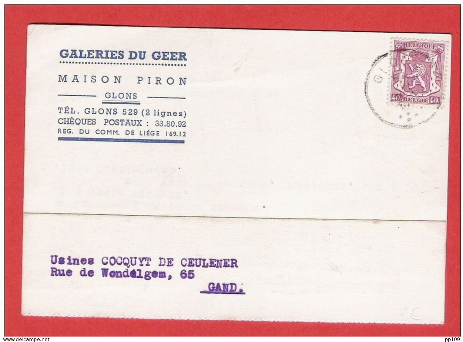 CP Commerciale  GLONS Rue Albert 1er  Maison PIRON Galeries Du Geer 1941 - Geer