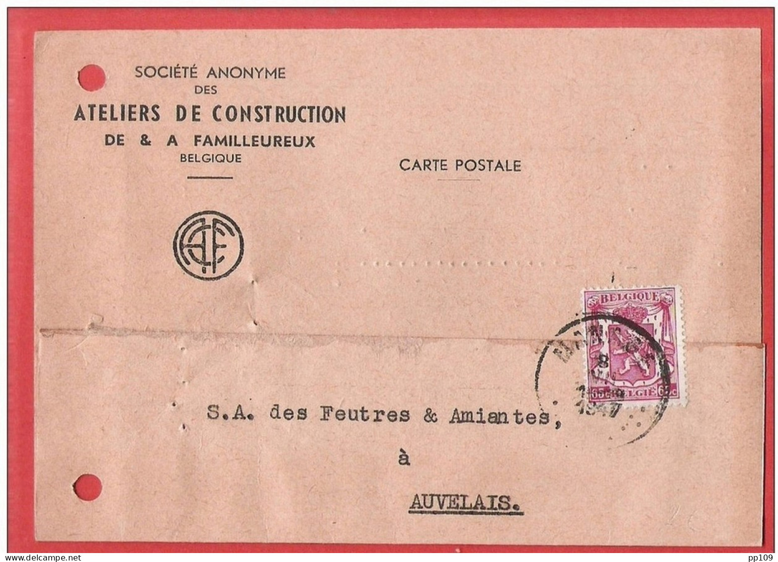 CP Commerciale  FAMILLEUREUX MANAGE Ateliers De Construction 1947 - Manage