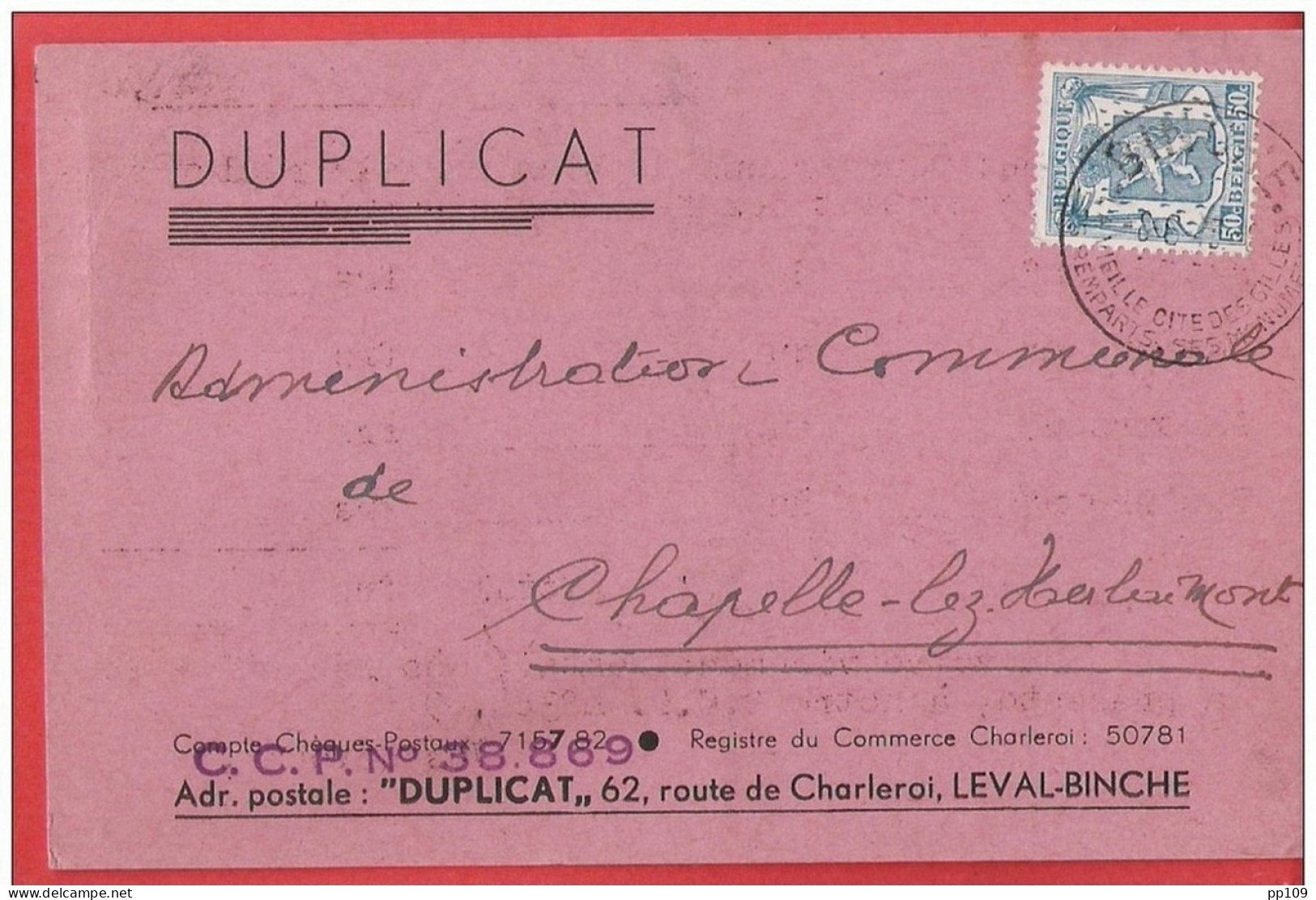 CP Commerciale  BINCHE LEVAL 62, Route De Charleroi DUPLICAT 1943 - Binche