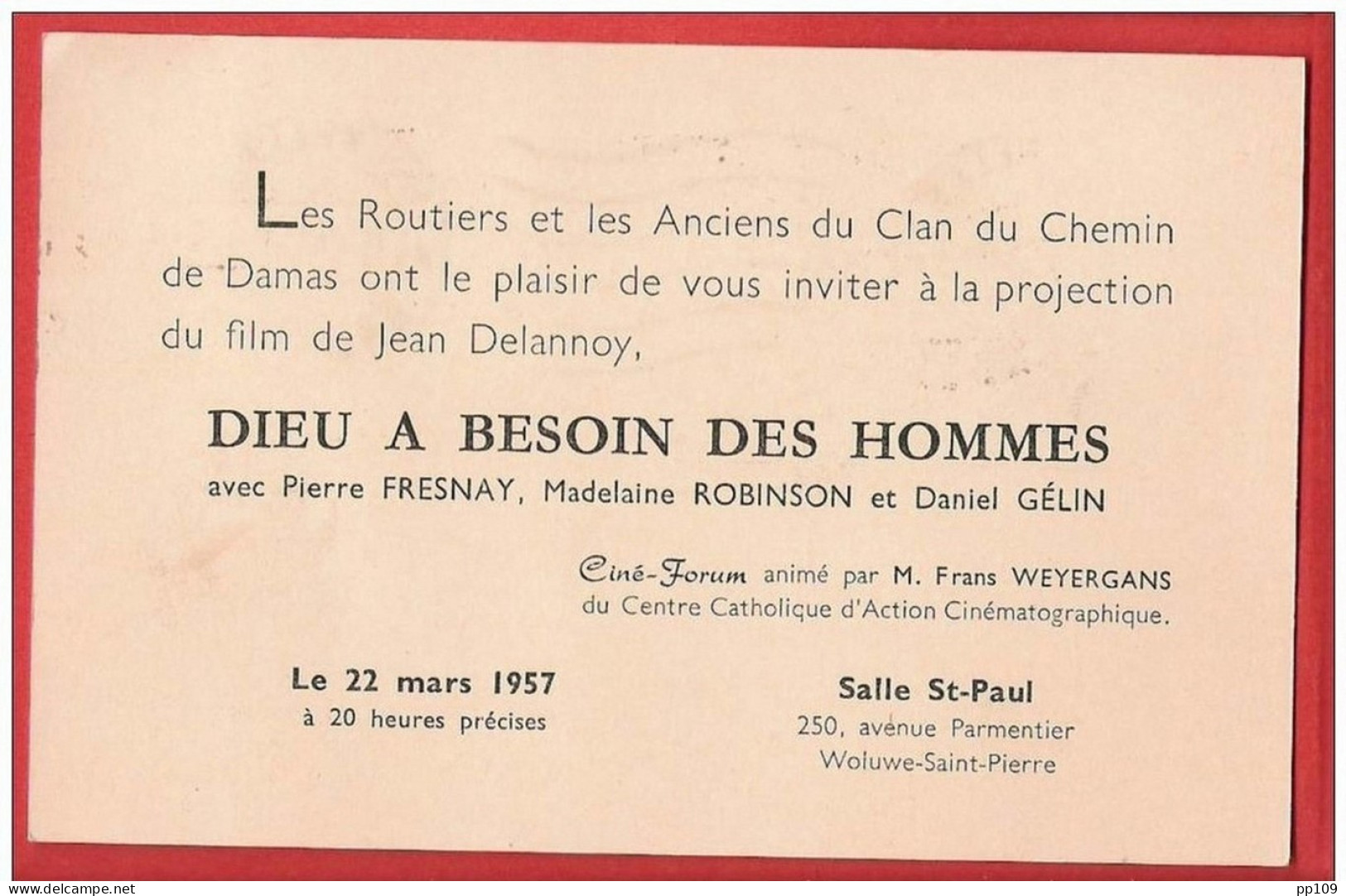 CP WOLUWE SAINT PIERRE  51 ème Unité Scoute Scoutisme Invitation Salle Saint Paul : 250, Avenue Parmentier 1957 - St-Pieters-Woluwe - Woluwe-St-Pierre