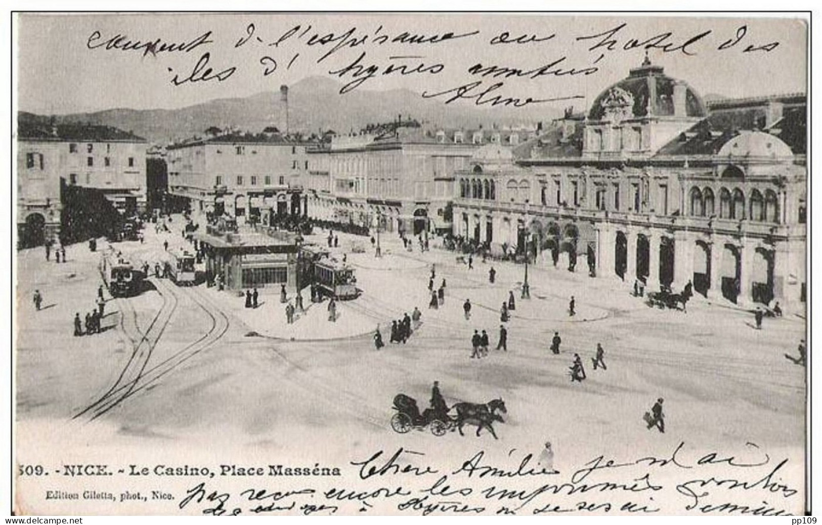 CP Nice  Le Casino, Place Masséna Au Dos Cachet Privé Du Grand Hôtel Des Palmiers - Nice, Le 25 Mars 1902 - A.Manz & Cie - Hôtellerie - Horeca