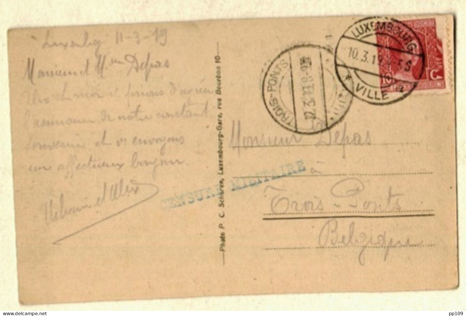 CP LUXEMBOURG Fetschenhof  Guerre 14-18 Obl 10 III 19 Vers TROIS PONTS (Belgique) + CENSURE MILITAIRE Courrier Civil ! - 1914-24 Marie-Adélaida