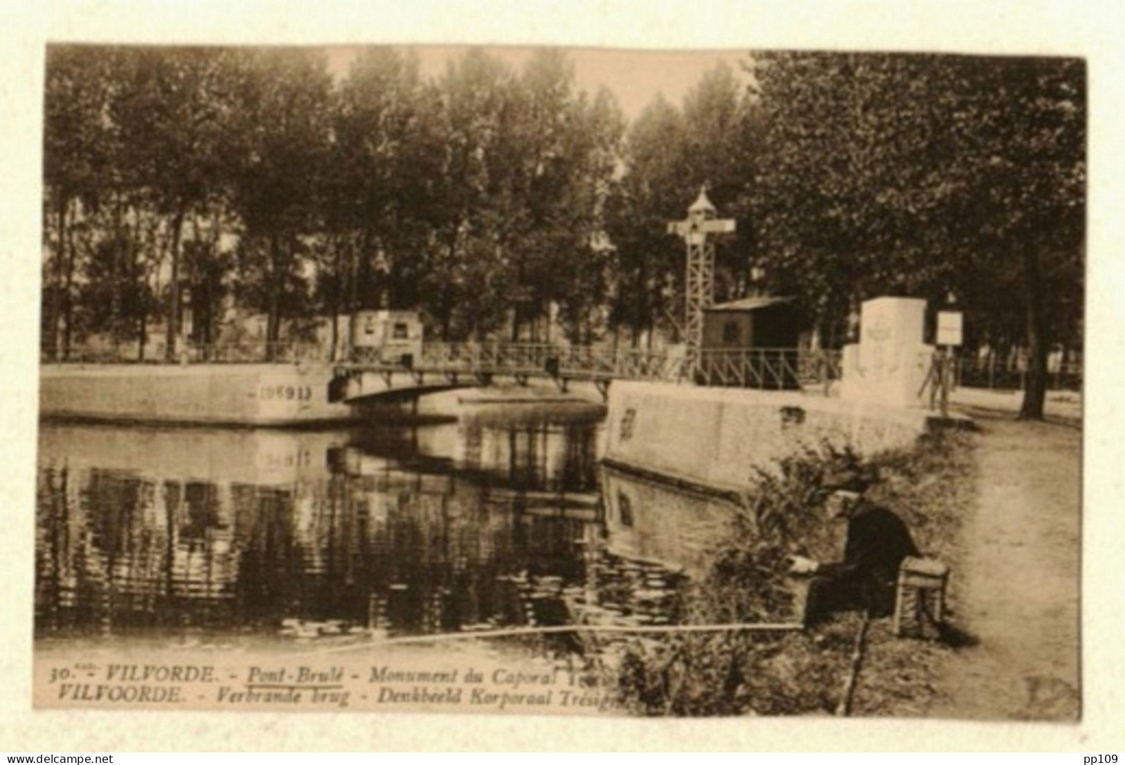 CP GRIMBERGEN  VILVORDE VILVOORDE Monument Du Capitaine Trésignies Pêcheur Pêche Pont Brûlé - Grimbergen