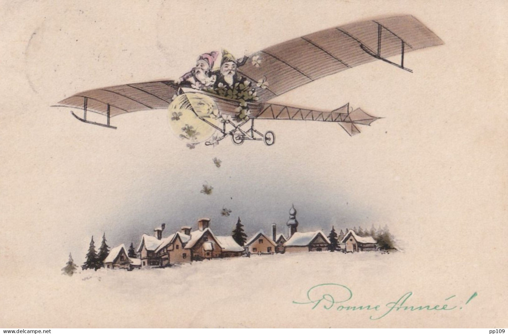 CP Bonne Année AVION  TP Perforé Obl  5 I 1914 MONtiGNIES SUR SAMBRE - 1863-09