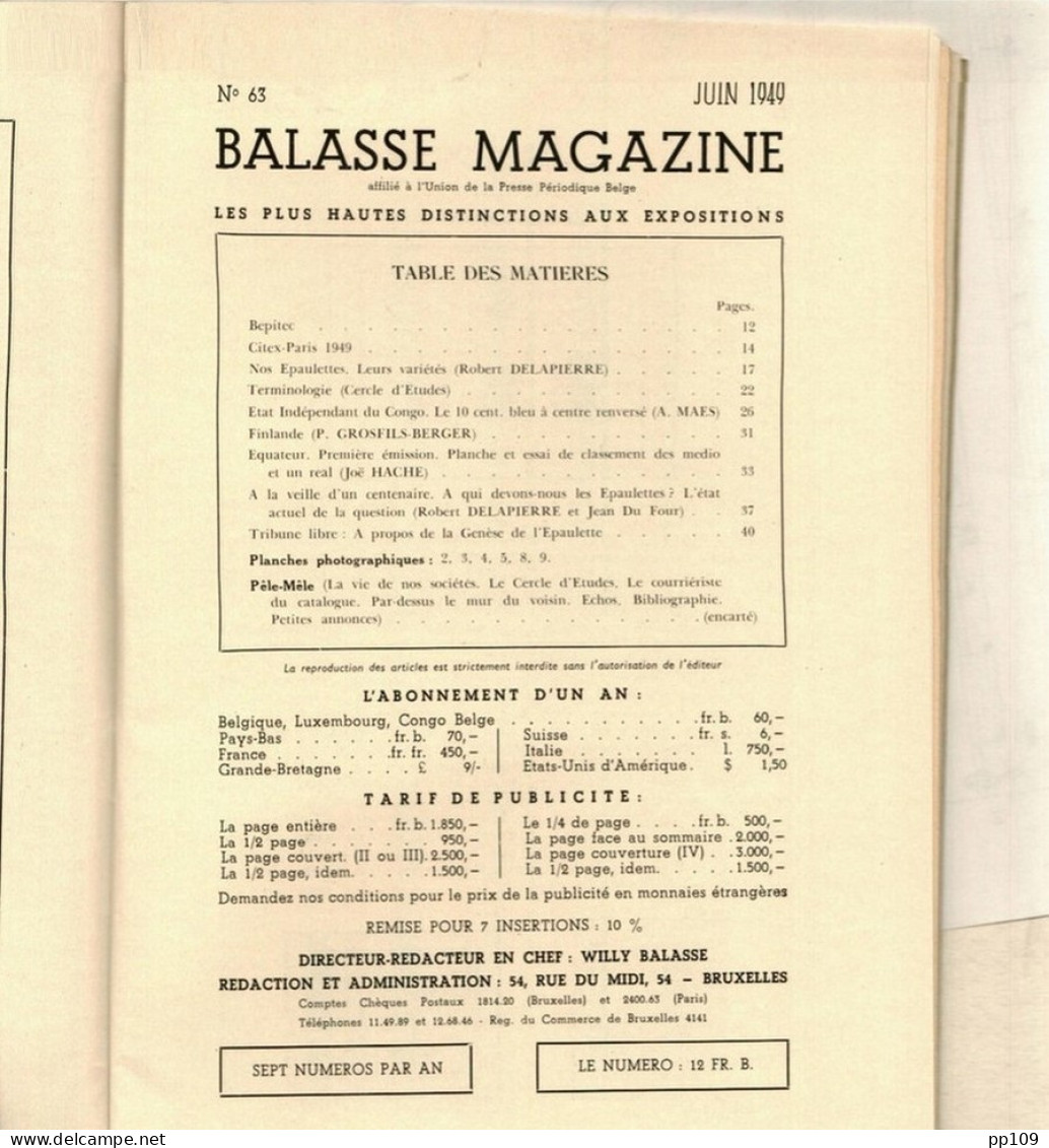 BALASSE MAGAZINE N°63 Juin  1949   : 40  Pages Avec Articles Intéressants - Français (àpd. 1941)