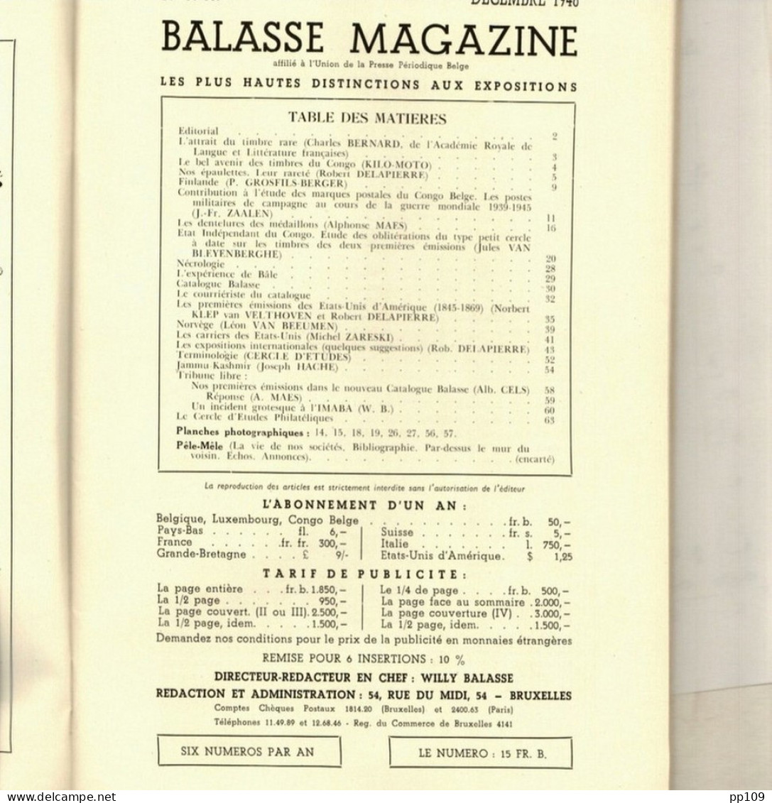 BALASSE MAGAZINE N°59-60  Décembre 1948  :  64 Pages Avec Articles Intéressants - Francesi (dal 1941))