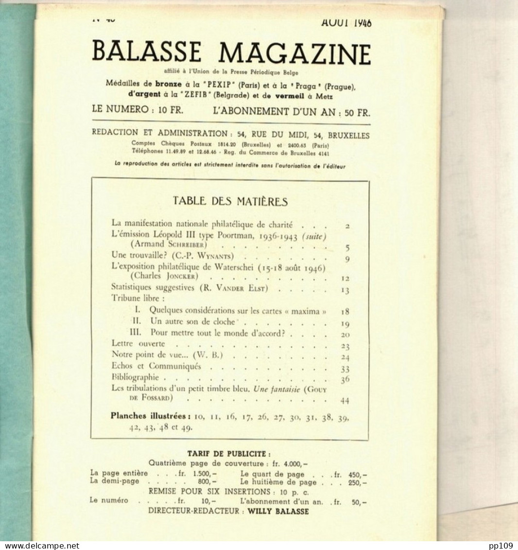BALASSE MAGAZINE N°46 Août 1946  :  47 Pages Avec Articles Intéressants - Français (àpd. 1941)