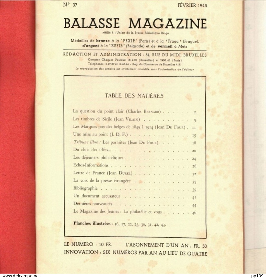 BALASSE MAGAZINE N°37 Février 1945  :  48  Pages Avec Articles Intéressants - Francesi (dal 1941))